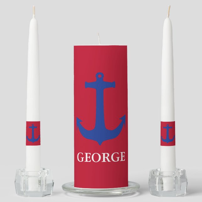 Anchor blue + your background & name unity candle set (Front)