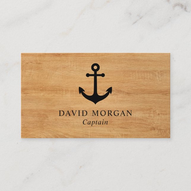 Anchor Boat Captain Rustic Wood Business Card (Front)