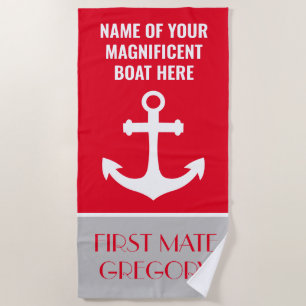 Anchor Boat Name Personalized Nautical Beach Towel