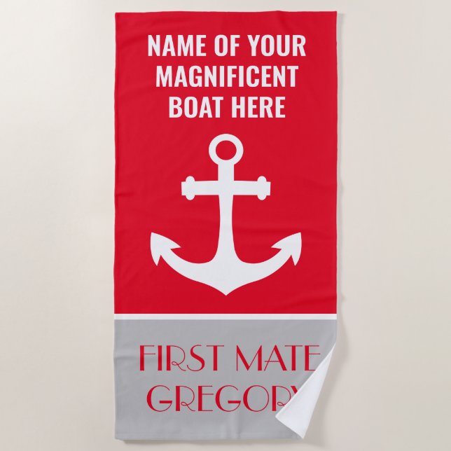 Anchor Boat Name Personalized Nautical Beach Towel (Front)