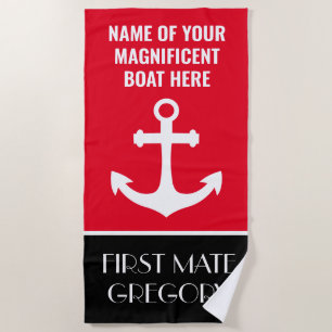 Anchor Boat Name Personalized Nautical Beach Towel