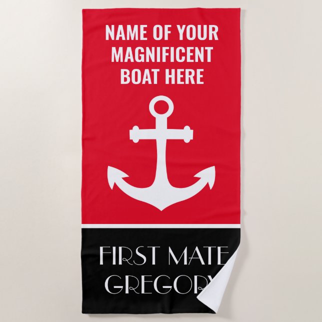 Anchor Boat Name Personalized Nautical Beach Towel (Front)