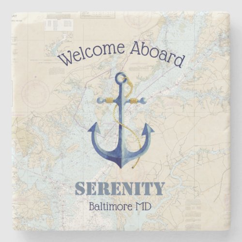 Anchor Boat Name Welcome Aboard Chesapeake Bay Stone Coaster