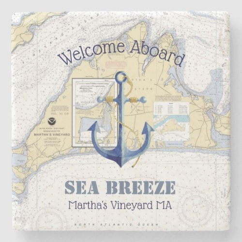 Anchor Boat Name Welcome Aboard Marthas Vineyard Stone Coaster