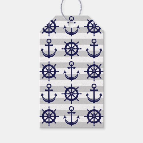 Anchor Boat Wheel Gray Stripe Nautical Thank You Gift Tags