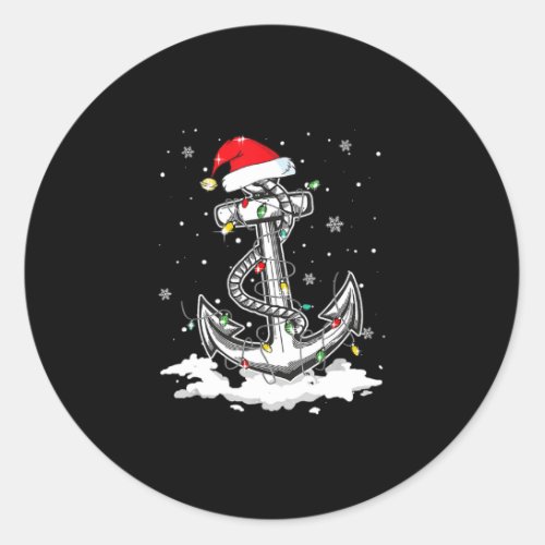Anchor Boating Sailing Christmas Santa Hat Lights Classic Round Sticker