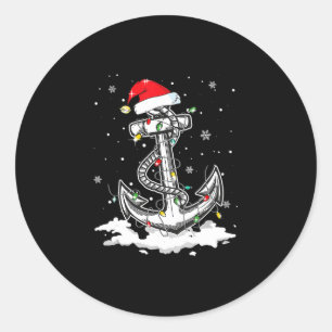Anchor Boating Sailing Christmas Santa Hat Lights. Classic Round Sticker