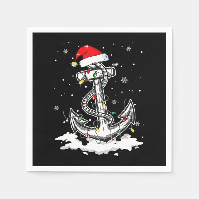 Anchor Boating Sailing Christmas Santa Hat Lights. Napkins (Front)