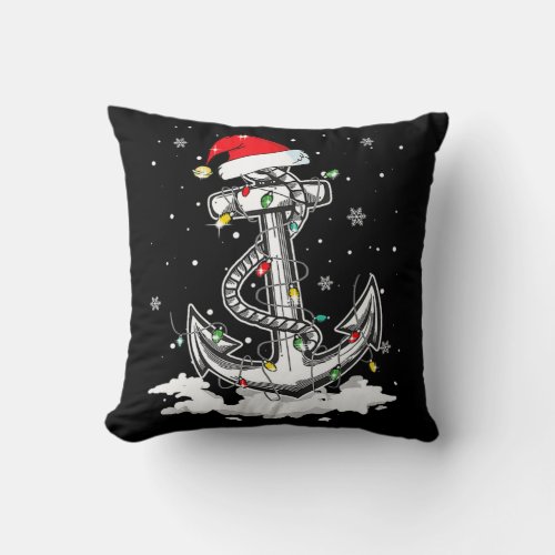 Anchor Boating Sailing Christmas Santa Hat Lights Throw Pillow