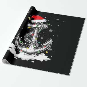 Anchor Boating Sailing Christmas Santa Hat Lights. Wrapping Paper