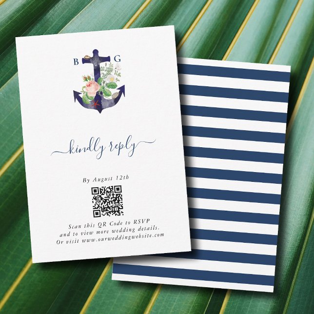 Anchor Botanical Floral Nautical Summer Wedding Enclosure Card (Anchor Botanical Floral Nautical Summer Wedding Enclosure Card)