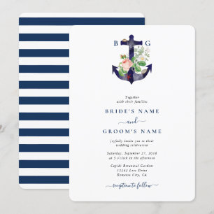 Anchor Botanical Floral Nautical Summer Wedding Invitation