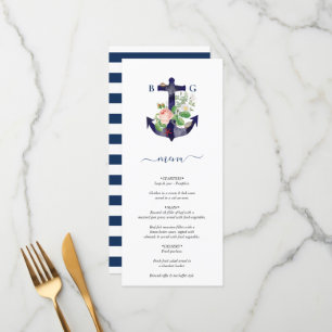 Anchor Botanical Floral Nautical Summer Wedding Menu