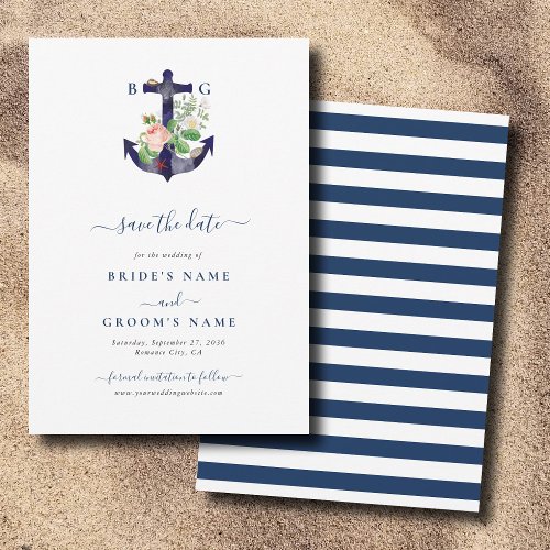 Anchor Botanical Floral Nautical Summer Wedding Save The Date