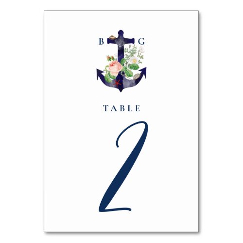 Anchor Botanical Floral Nautical Summer Wedding Table Number