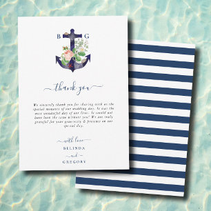 Anchor Botanical Floral Nautical Summer Wedding Thank You Card