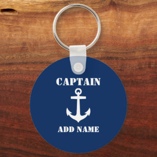 Anchor Captain Add Name Boat Name Photo Back Blue Keychain