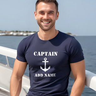 Anchor Captain Add Name or Boat Name Blue T-Shirt
