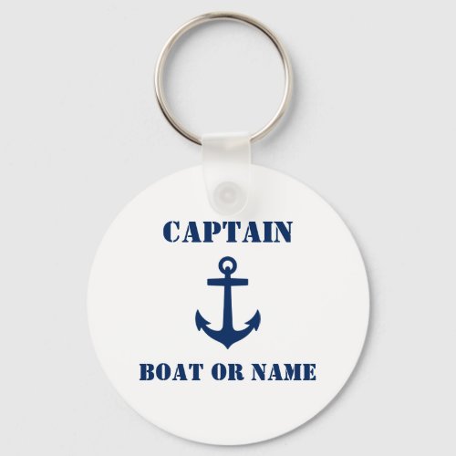 Anchor Captain Add Name or Boat Name Navy  White Keychain
