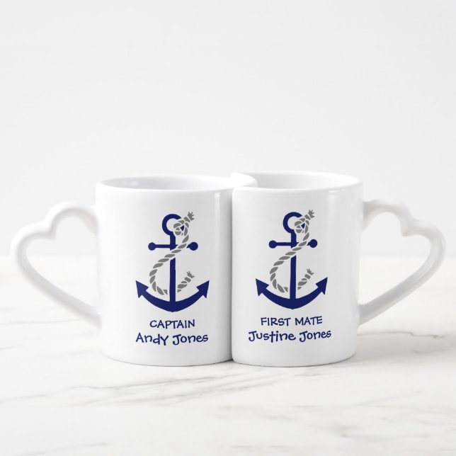 Anchor Captain and First Mate Coffee Mug Set (Front Nesting)