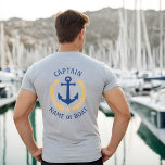 Anchor Captain Boat Name Gold Laurel Two Sided T-Shirt<br><div class="desc">A custom designed (front and back) nautical boat anchor,  gold style laurel leaves and a gold star with Captain rank or other title and your personalized name or boat name on a gray t-shirt. Makes a great gift.</div>
