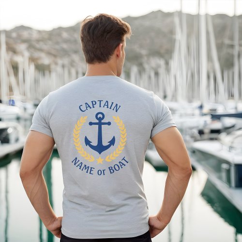 Anchor Captain Boat Name Gold Laurel Two Sided T_Shirt