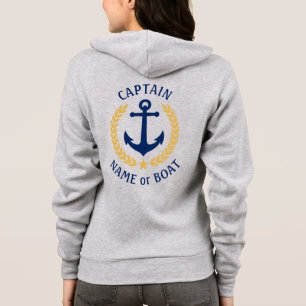 Anchor Captain or Boat Name Gold Laurel Leaves Hoo Hoodie