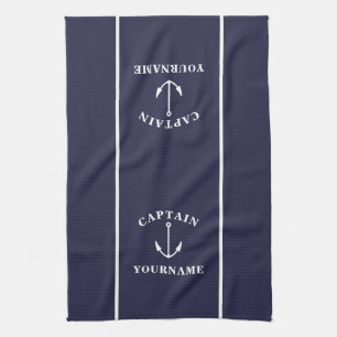 Anchor Captain Personalized Navy Kitchen Towels