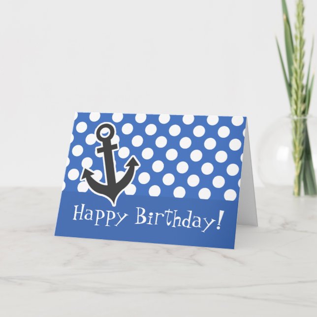 Anchor; Cerulean Blue Polka Dots Card (Front)