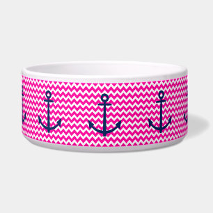 Anchor Chevron Nautical Pink and Navy Bowl
