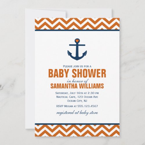 Anchor &amp; Chevrons Nautical Baby Shower {tangerine} Personalized Invitation