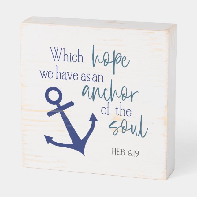 Anchor Christian Blue Wood Sign (Angled Horizontal)