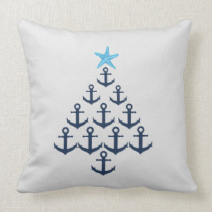 Anchor Christmas Tree Nautical Throw Pillow