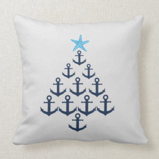 Anchor Christmas Tree Nautical Throw Pillow