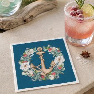 Anchor & Christmas Wreath Dark Teal Napkins
