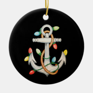 Anchor Christmas Xmas Lights Sailing Cruise Boat Ceramic Ornament