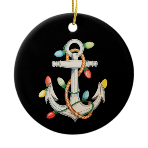 Anchor Christmas Xmas Lights Sailing Cruise Boat Ceramic Ornament