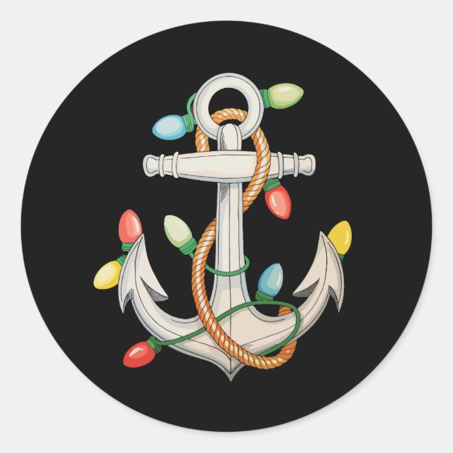 Anchor Christmas Xmas Lights Sailing Cruise Boat Classic Round Sticker (Front)