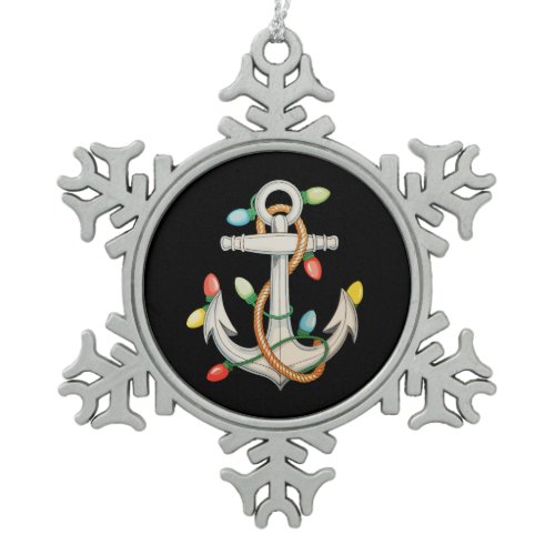 Anchor Christmas Xmas Lights Sailing Cruise Boat Snowflake Pewter Christmas Ornament