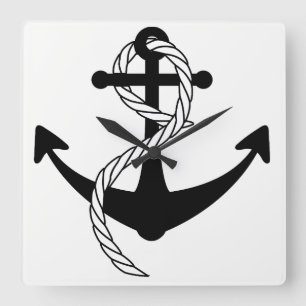 Anchor Clock Black and White