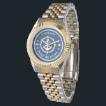 Anchor Compass Stars Captain Boat or Name Navy Watch<br><div class="desc">A Nautical Anchor Compass and Stars with Captain Rank or other title and Your Name or Boat Name on a Stylish Wrist Watch. This personalized Pocket Watch will not just time but also is a fun conversation piece. Perfect for Father's Day but also makes a great gift for any occasion....</div>