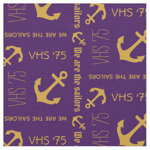Anchor custom gold and purple nautical text fabric