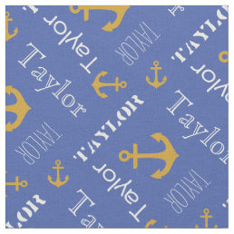 Anchor custom name gold blue nautical text fabric