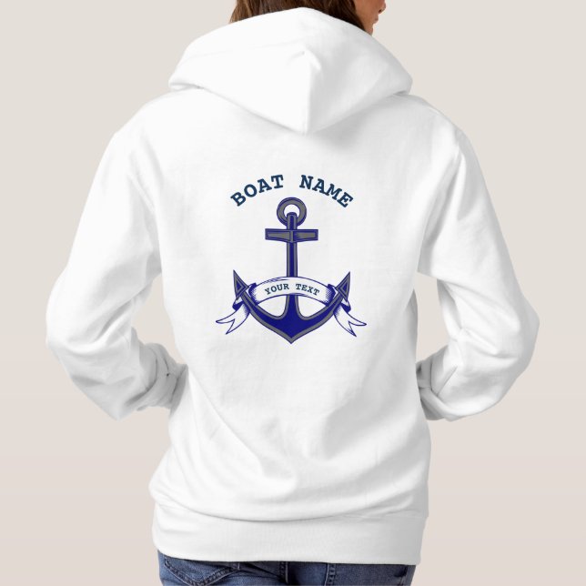 Anchor Custom Nautical Blue White Ladies Hoodie (Back)