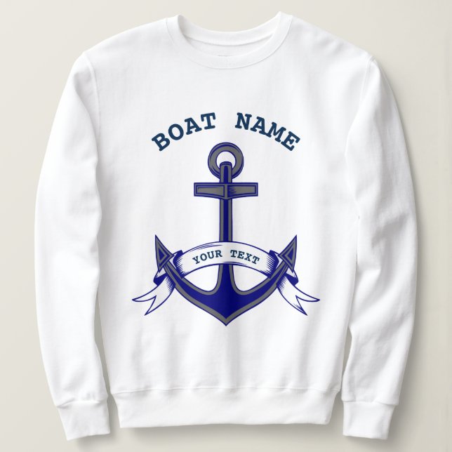 Anchor Custom Nautical Blue White Ladies Sweatshirt (Design Front)