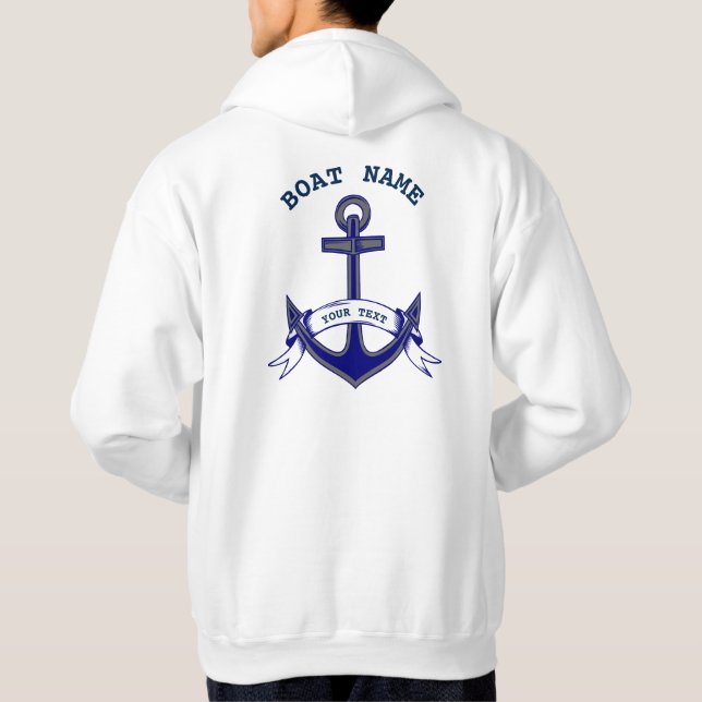 Anchor Custom Nautical Blue White Mens Hoodie (Back)