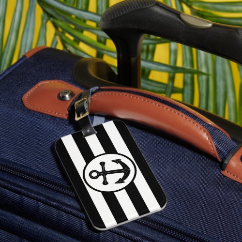 Anchor Design Black Striped Luggage Tag