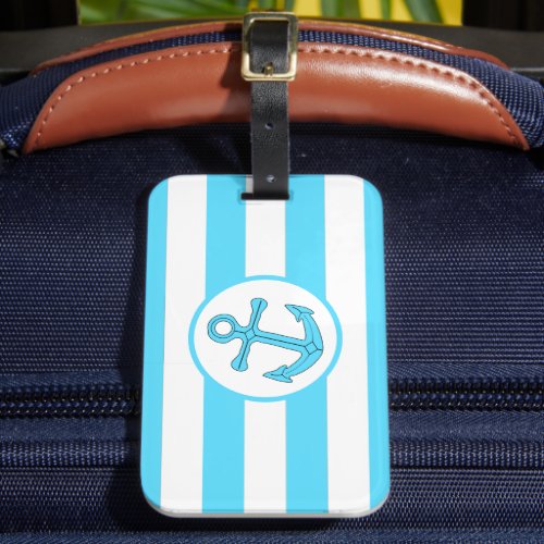 Anchor Design Blue Striped Luggage Tag