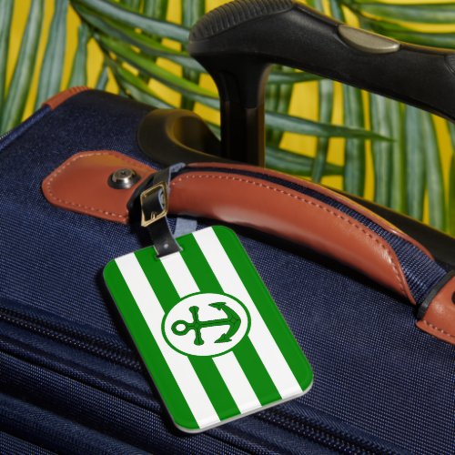 Anchor Design Green Striped Luggage Tag