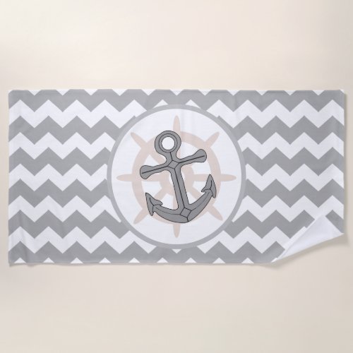 Anchor Design Grey Zigzag Striped Beach Towel